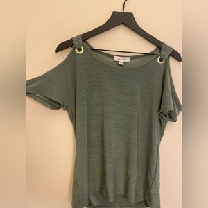 Nine West Cold Shoulder Olive Green Blouse